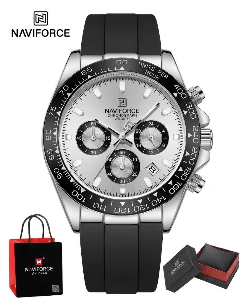 NAVIFORCE Premium Men’s Chronograph Watch – Sporty Tachymeter Bezel & Date Display